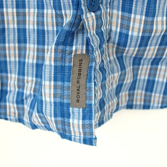 Royal Robbins Mens Size Small Hidden Pocket Travel Blue Plaid Button Shirt - Picture 3 of 5